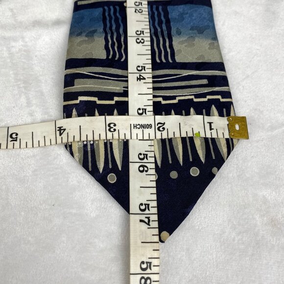 The Tie Man Men's Silk Geometric Pattern Navy Blue Tie 57.5x4 - Picture 5 of 5